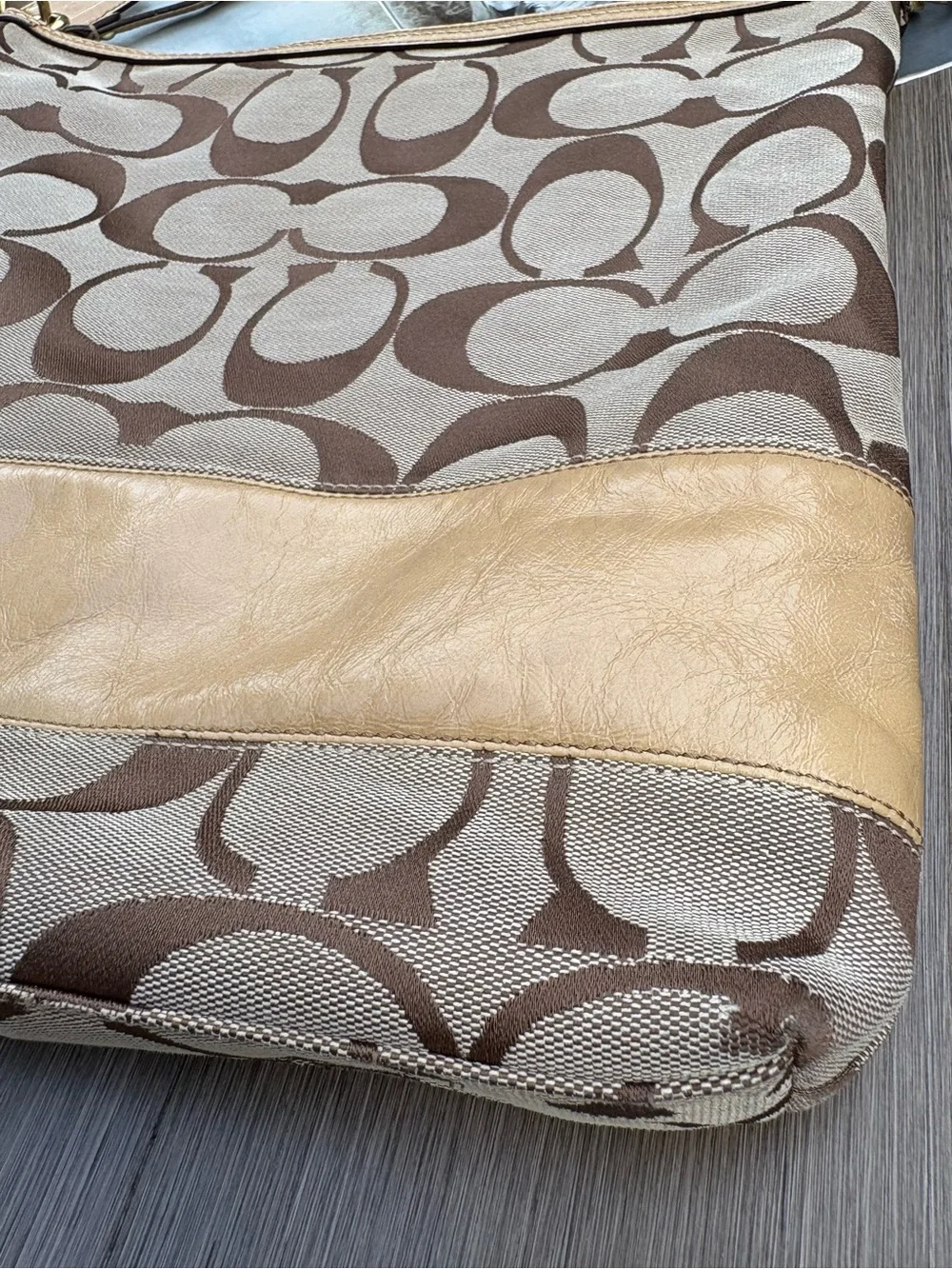 Coach Vintage Y2k Brown Khaki Signature Monogram Canvas Leather Shoulder Bag
